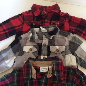 Lot 3 Plaid Flannel Boys Button Up Shirts